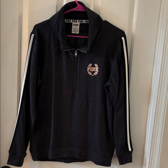 PINK Victoria's Secret Jackets & Blazers - Victoria's Secret PINK Black Quarter-Zip Super Cheetah Bling Pullover RARE